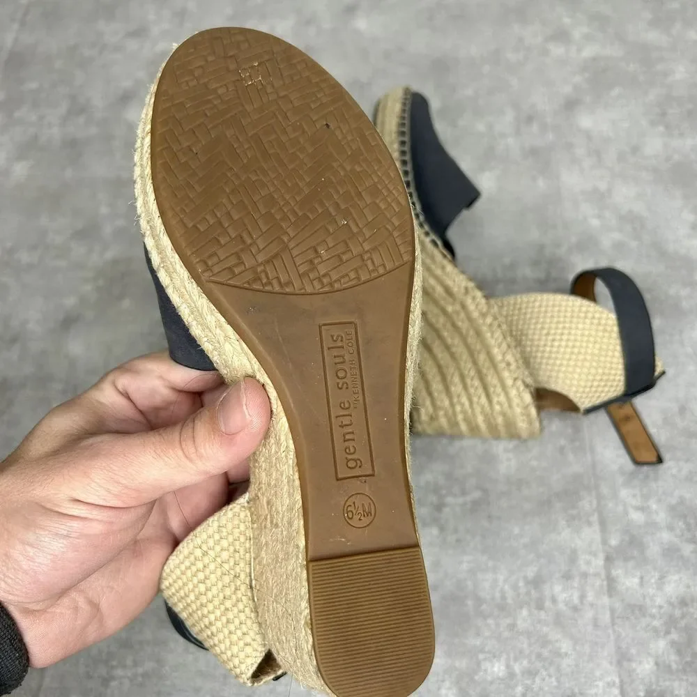 gentle souls Navy Espadrille Wedge Sandals